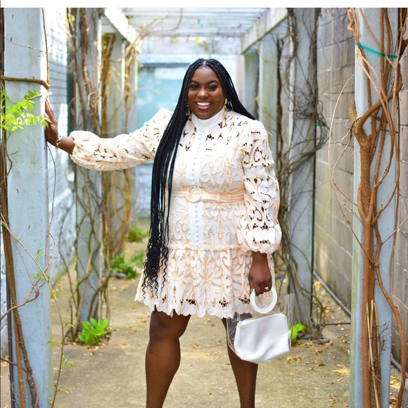 OffWhite Intricate Crochet Lace Pattern Mini Dress - Picture 7 of 11